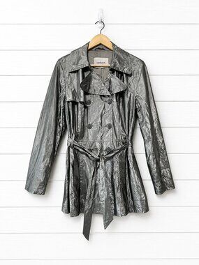 Sandwich_ Metallic Silver Grey Belted Trench Jacket Double Breasted Modern Coat